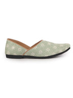 Men Pista Green Floral Embroidery Ethnic Half Cut Slip On Juttis and Mojaris for Wedding|Sherwani Slip-On|Traditional Kurtas Shoes