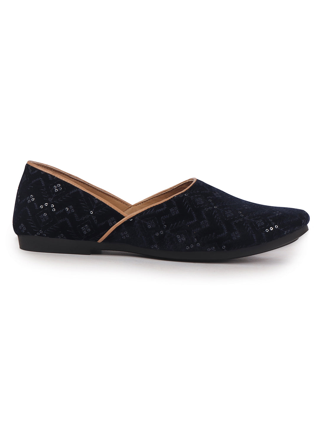 Men Blue Embroidery Sequin Ethnic Half Cut Slip On Juttis and Mojaris for Wedding|Traditional Sherwani Shoes|Slip-On For Nehru Jackets