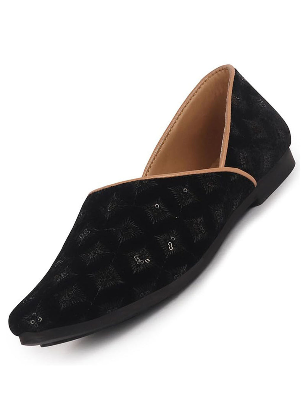 Men Black Embroidery Sequin Ethnic Half Cut Slip On Juttis and Mojaris for Wedding|Slip-On For Nehru Jackets|Traditional Sherwani Shoes