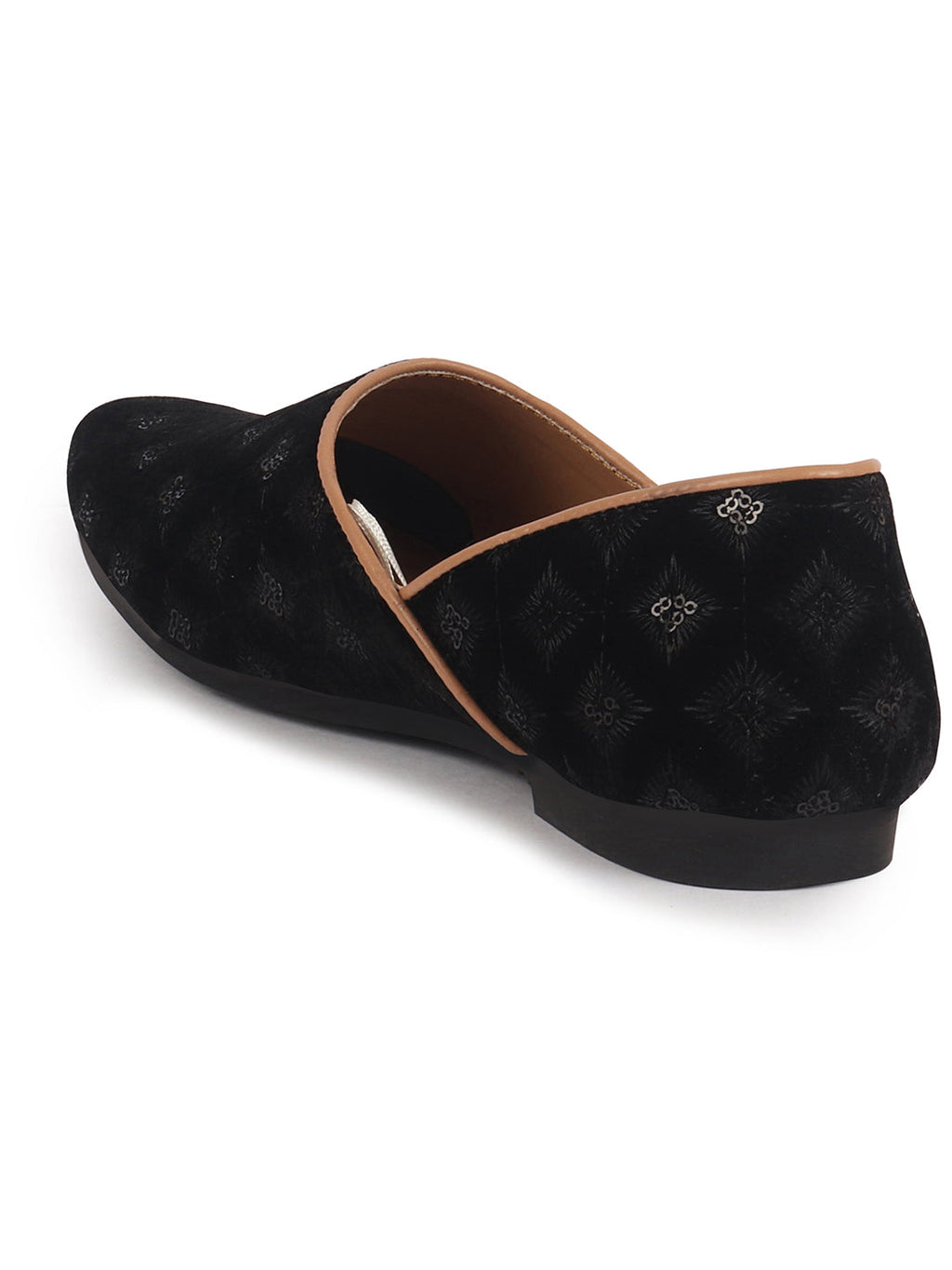 Men Black Embroidery Sequin Ethnic Half Cut Slip On Juttis and Mojaris for Wedding|Slip-On For Nehru Jackets|Traditional Sherwani Shoes