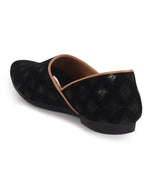 Men Black Embroidery Sequin Ethnic Half Cut Slip On Juttis and Mojaris for Wedding|Slip-On For Nehru Jackets|Traditional Sherwani Shoes