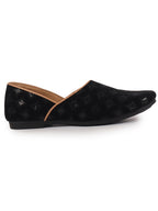 Men Black Embroidery Sequin Ethnic Half Cut Slip On Juttis and Mojaris for Wedding|Slip-On For Nehru Jackets|Traditional Sherwani Shoes