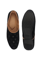 Men Black Embroidery Sequin Ethnic Half Cut Slip On Juttis and Mojaris for Wedding|Slip-On For Nehru Jackets|Traditional Sherwani Shoes