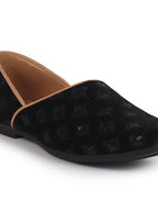 Men Black Embroidery Sequin Ethnic Half Cut Slip On Juttis and Mojaris for Wedding|Slip-On For Nehru Jackets|Traditional Sherwani Shoes