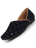 Men Blue Embroidery Sequin Ethnic Half Cut Slip On Juttis and Mojaris for Wedding|Slip-On For Nehru Jackets|Traditional Sherwani Shoes