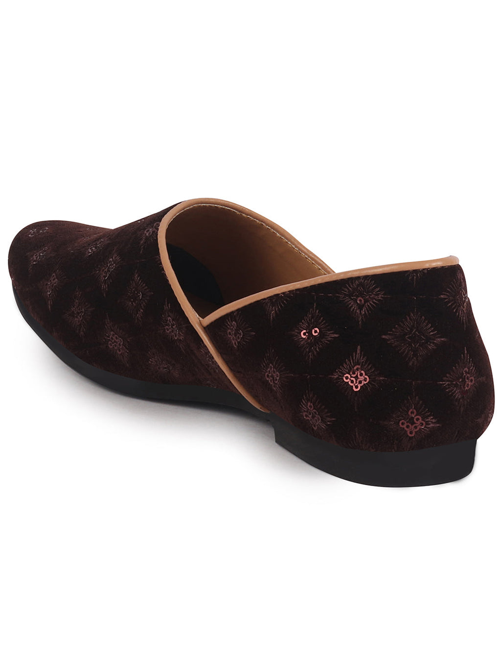 Men Brown Embroidery Sequin Ethnic Half Cut Slip On Juttis and Mojaris for Wedding|Slip-On For Nehru Jackets|Traditional Sherwani Shoes