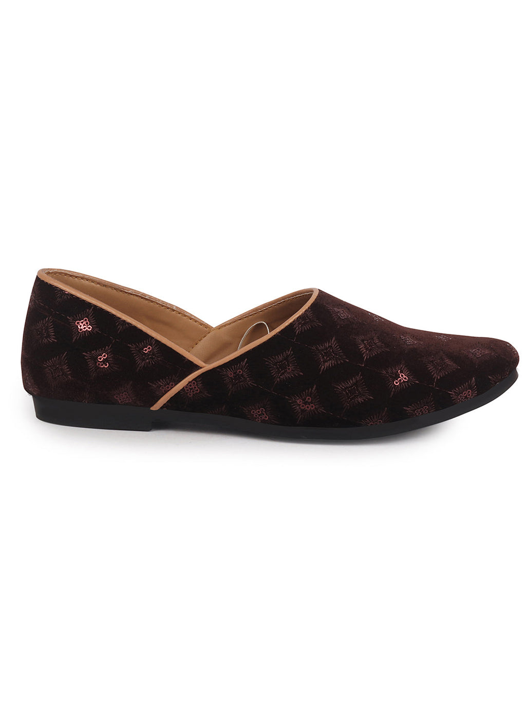 Men Brown Embroidery Sequin Ethnic Half Cut Slip On Juttis and Mojaris for Wedding|Slip-On For Nehru Jackets|Traditional Sherwani Shoes