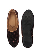 Men Brown Embroidery Sequin Ethnic Half Cut Slip On Juttis and Mojaris for Wedding|Slip-On For Nehru Jackets|Traditional Sherwani Shoes