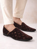 Men Brown Embroidery Sequin Ethnic Half Cut Slip On Juttis and Mojaris for Wedding|Slip-On For Nehru Jackets|Traditional Sherwani Shoes