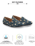 Men Blue Traditional Sequin Ethnic Slip On Juttis and Mojaris for Wedding|9 Colors|1-14UK Small Plus Sizes|Traditional Kurtas & Sherwani Shoe