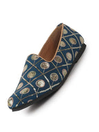 Men Blue Traditional Sequin Ethnic Slip On Juttis and Mojaris for Wedding|9 Colors|1-14UK Small Plus Sizes|Traditional Kurtas & Sherwani Shoe