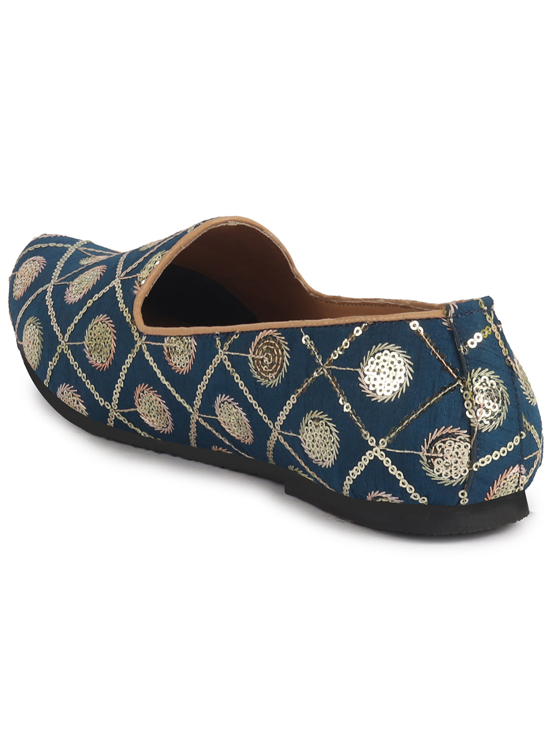 Men Blue Traditional Sequin Ethnic Slip On Juttis and Mojaris for Wedding|9 Colors|1-14UK Small Plus Sizes|Traditional Kurtas & Sherwani Shoe