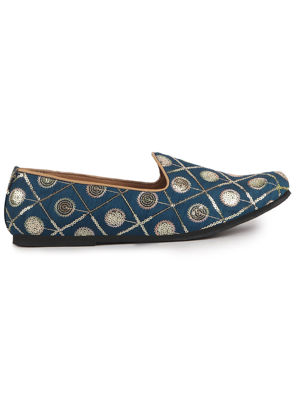 Men Blue Traditional Sequin Ethnic Slip On Juttis and Mojaris for Wedding|9 Colors|1-14UK Small Plus Sizes|Traditional Kurtas & Sherwani Shoe