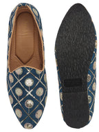 Men Blue Traditional Sequin Ethnic Slip On Juttis and Mojaris for Wedding|9 Colors|1-14UK Small Plus Sizes|Traditional Kurtas & Sherwani Shoe
