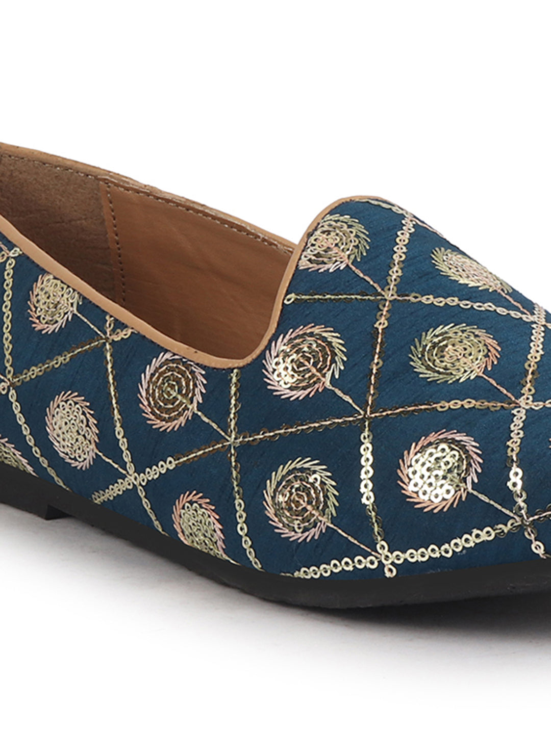 Men Blue Traditional Sequin Ethnic Slip On Juttis and Mojaris for Wedding|9 Colors|1-14UK Small Plus Sizes|Traditional Kurtas & Sherwani Shoe