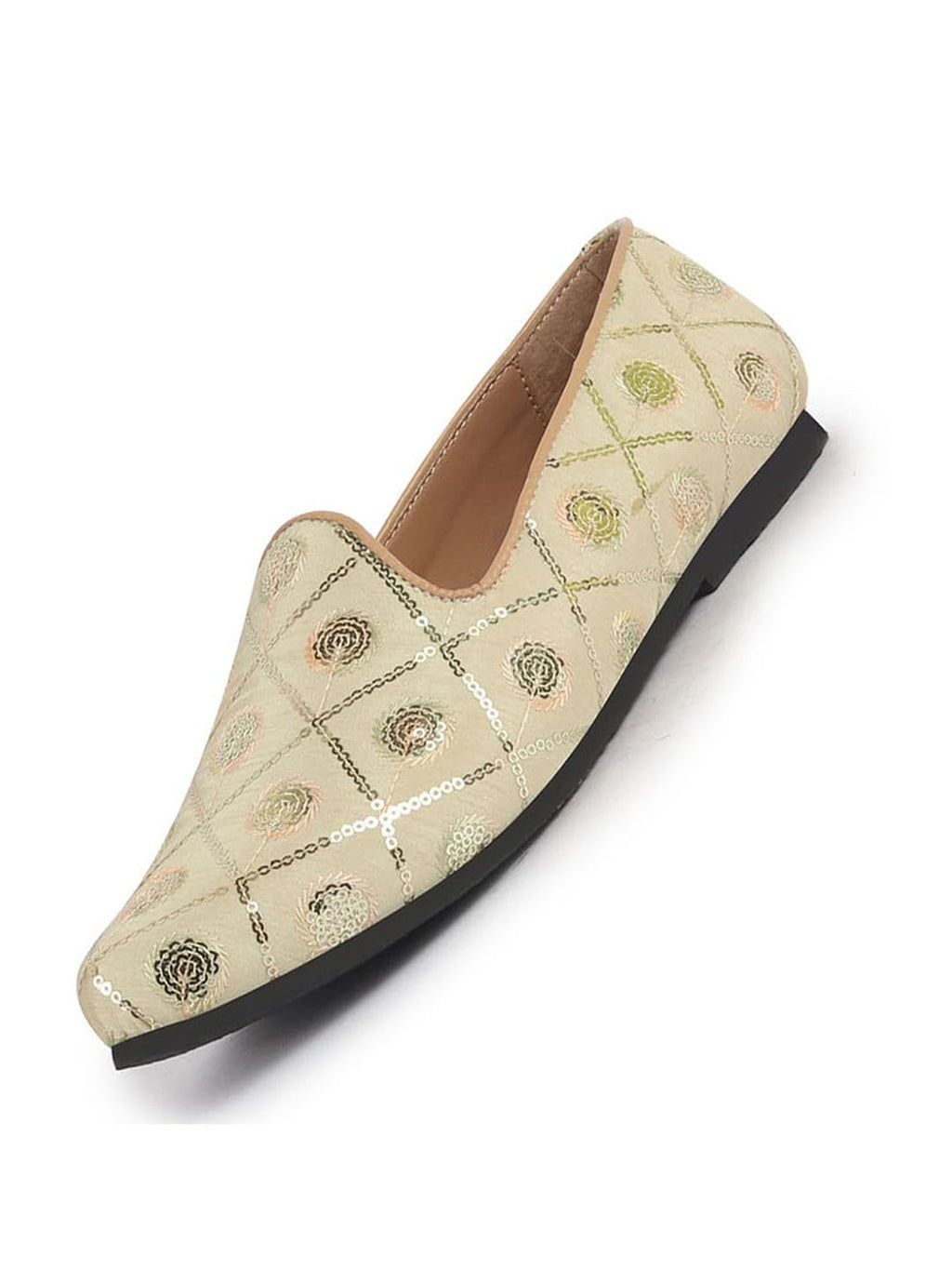 Men Cream Traditional Sequin Ethnic Slip On Juttis and Mojaris for Wedding|9 Colors|1-14UK Small Plus Sizes|Traditional Kurtas & Sherwani Shoe