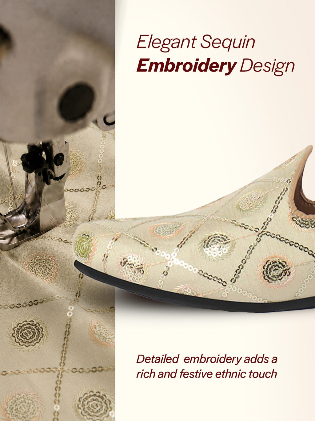 men cream traditional sequin ethnic slip on juttis and mojaris for wedding|9 colors|1-14uk small plus sizes|traditional kurtas & sherwani shoe
