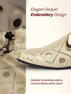 men cream traditional sequin ethnic slip on juttis and mojaris for wedding|9 colors|1-14uk small plus sizes|traditional kurtas & sherwani shoe