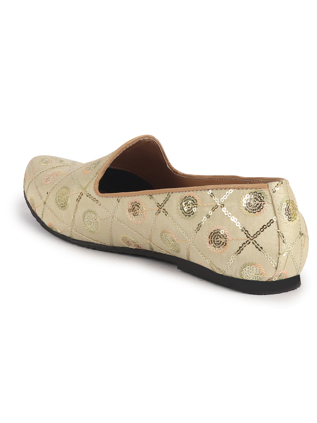 Men Cream Traditional Sequin Ethnic Slip On Juttis and Mojaris for Wedding|9 Colors|1-14UK Small Plus Sizes|Traditional Kurtas & Sherwani Shoe