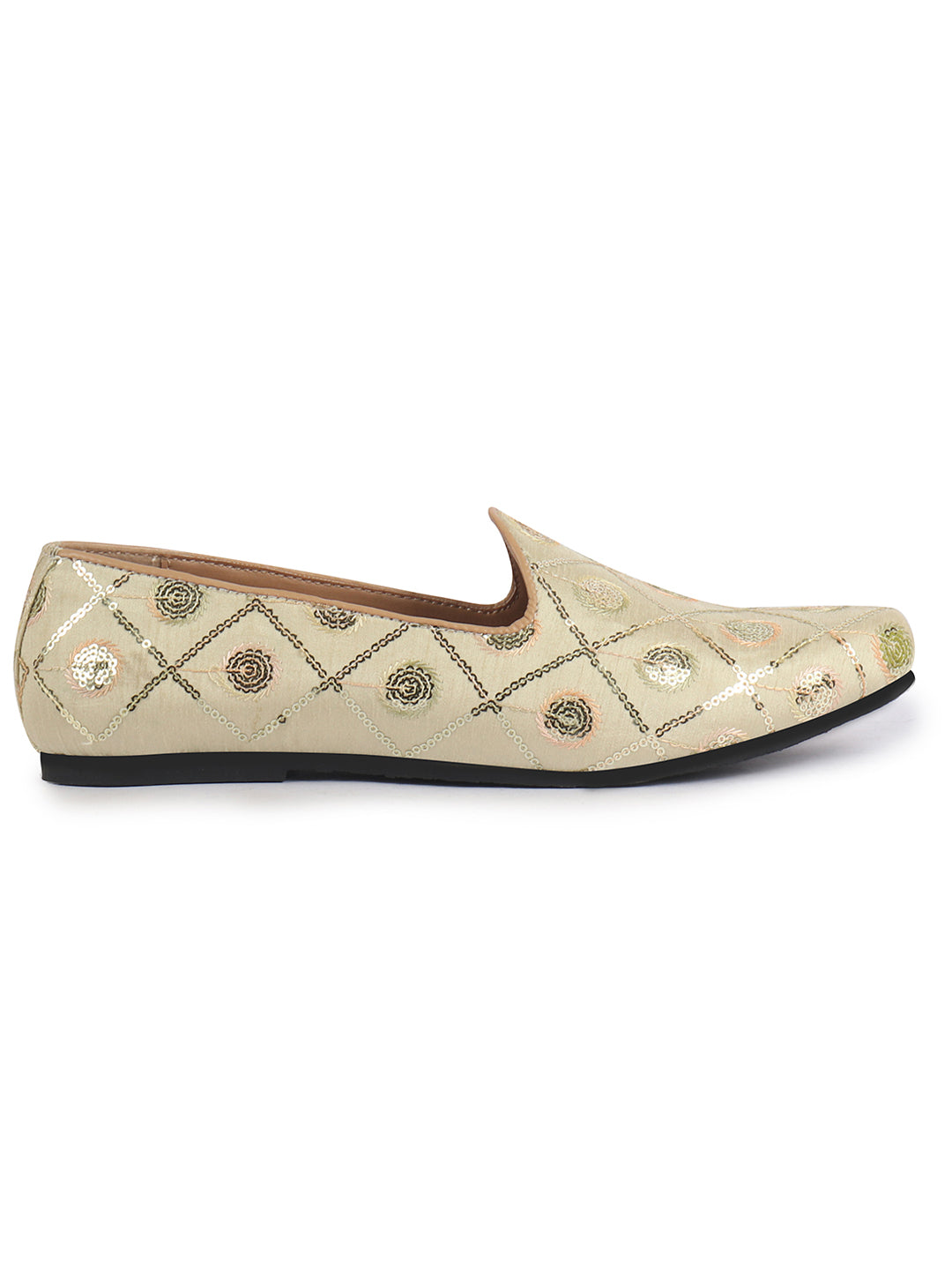 Men Cream Traditional Sequin Ethnic Slip On Juttis and Mojaris for Wedding|9 Colors|1-14UK Small Plus Sizes|Traditional Kurtas & Sherwani Shoe
