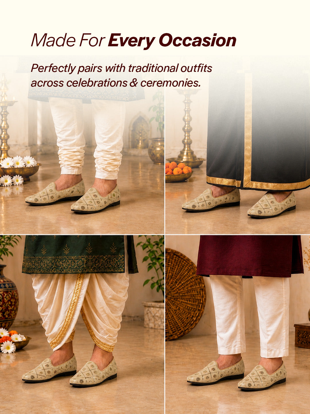men cream traditional sequin ethnic slip on juttis and mojaris for wedding|9 colors|1-14uk small plus sizes|traditional kurtas & sherwani shoe