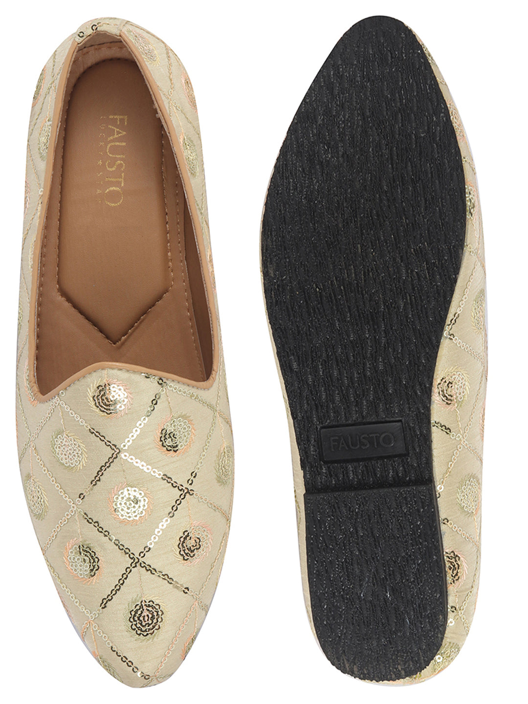 Men Cream Traditional Sequin Ethnic Slip On Juttis and Mojaris for Wedding|9 Colors|1-14UK Small Plus Sizes|Traditional Kurtas & Sherwani Shoe