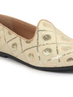 Men Cream Traditional Sequin Ethnic Slip On Juttis and Mojaris for Wedding|9 Colors|1-14UK Small Plus Sizes|Traditional Kurtas & Sherwani Shoe