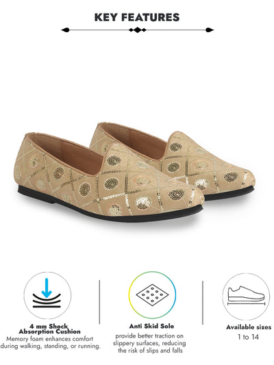 Men Golden Traditional Sequin Ethnic Slip On Juttis and Mojaris for Wedding|9 Colors|1-14UK Small Plus Sizes|Traditional Kurtas & Sherwani Shoe