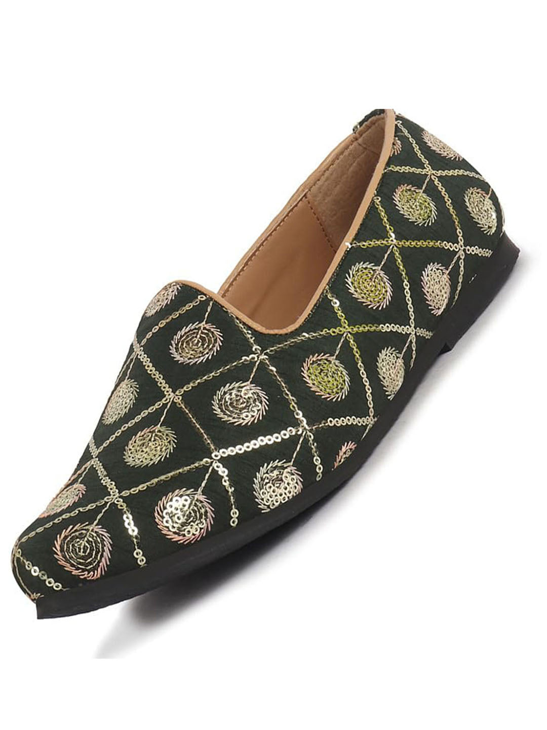 Men Green Traditional Sequin Ethnic Slip On Juttis and Mojaris for Wedding|9 Colors|1-14UK Small Plus Sizes|Traditional Kurtas & Sherwani Shoe