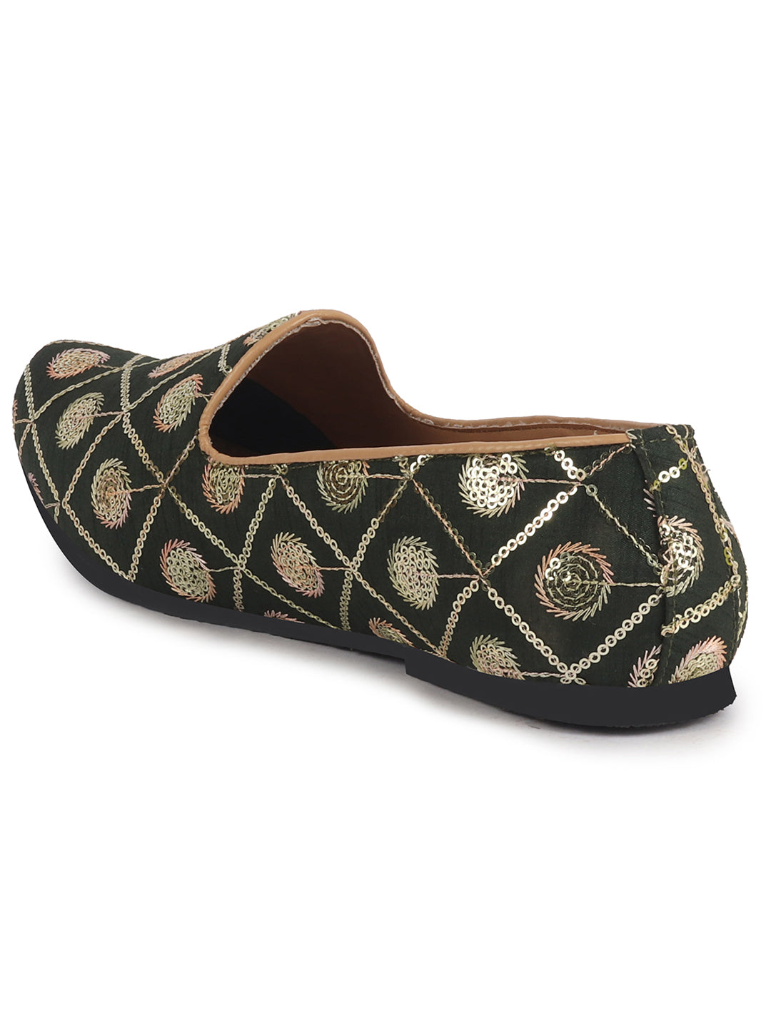 Men Green Traditional Sequin Ethnic Slip On Juttis and Mojaris for Wedding|9 Colors|1-14UK Small Plus Sizes|Traditional Kurtas & Sherwani Shoe