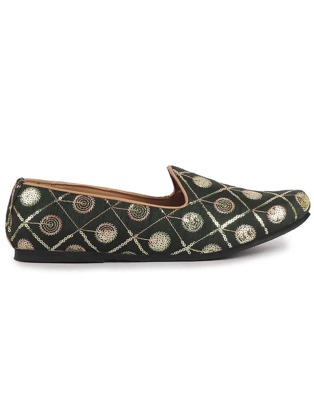 Men Green Traditional Sequin Ethnic Slip On Juttis and Mojaris for Wedding|9 Colors|1-14UK Small Plus Sizes|Traditional Kurtas & Sherwani Shoe