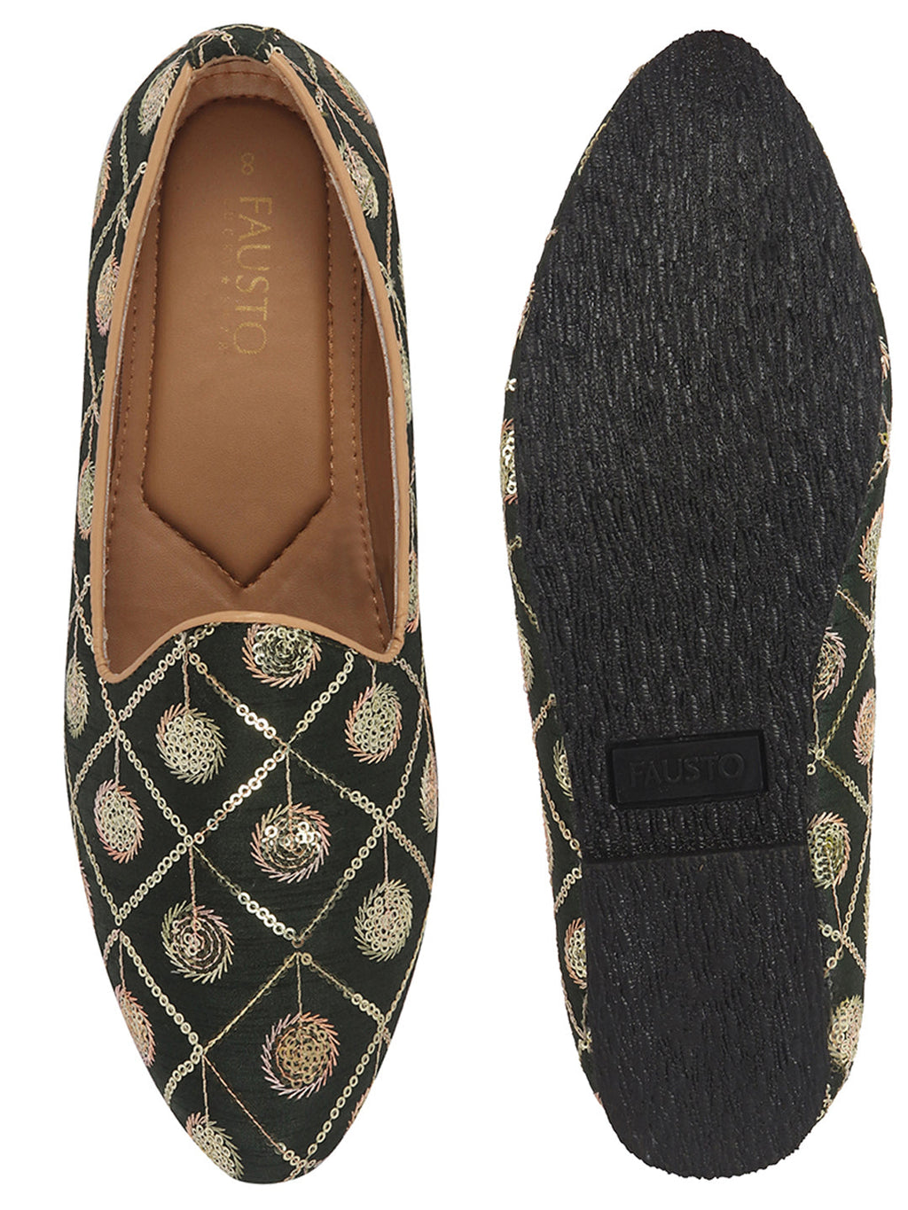 Men Green Traditional Sequin Ethnic Slip On Juttis and Mojaris for Wedding|9 Colors|1-14UK Small Plus Sizes|Traditional Kurtas & Sherwani Shoe