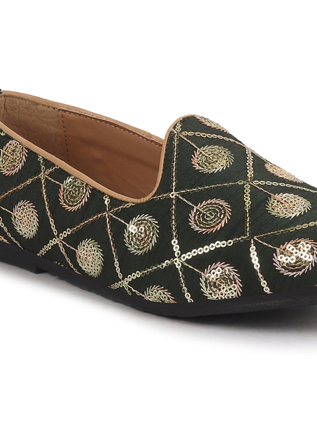 Men Green Traditional Sequin Ethnic Slip On Juttis and Mojaris for Wedding|9 Colors|1-14UK Small Plus Sizes|Traditional Kurtas & Sherwani Shoe