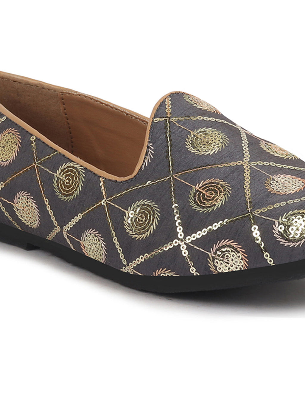 Men Grey Traditional Sequin Ethnic Slip On Juttis and Mojaris for Wedding|9 Colors|1-14UK Small Plus Sizes|Traditional Kurtas & Sherwani Shoe