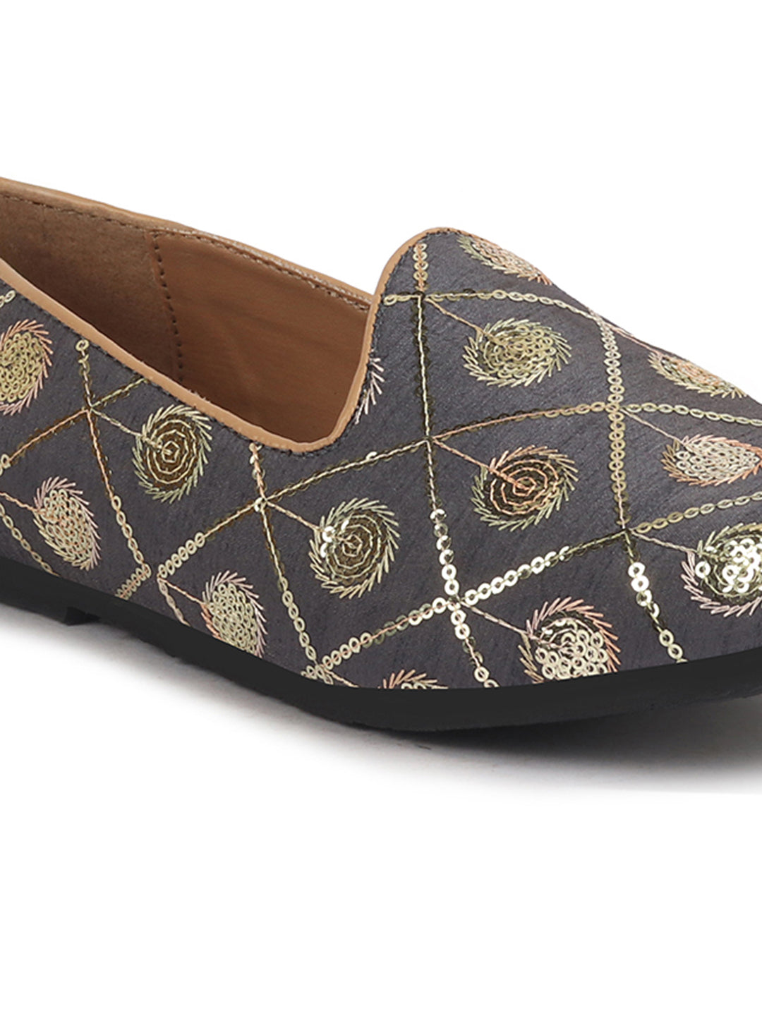 Men Grey Traditional Sequin Ethnic Slip On Juttis and Mojaris for Wedding|9 Colors|1-14UK Small Plus Sizes|Traditional Kurtas & Sherwani Shoe