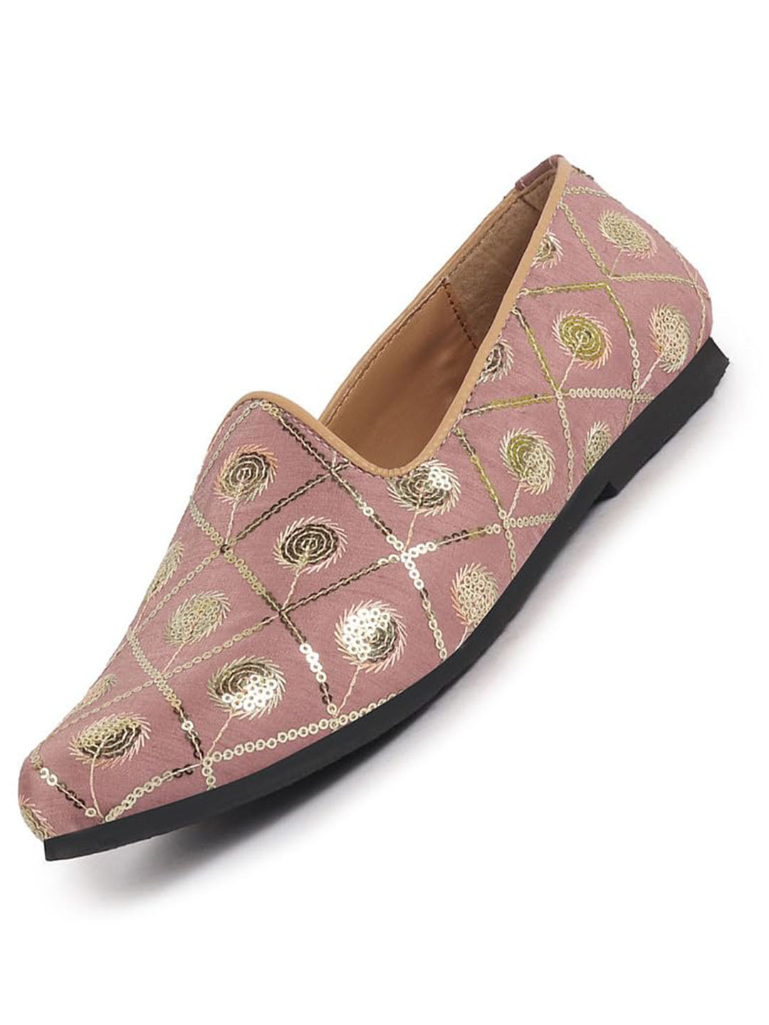 Men Pink Traditional Sequin Ethnic Slip On Juttis and Mojaris for Wedding|9 Colors|1-14UK Small Plus Sizes|Traditional Kurtas & Sherwani Shoe