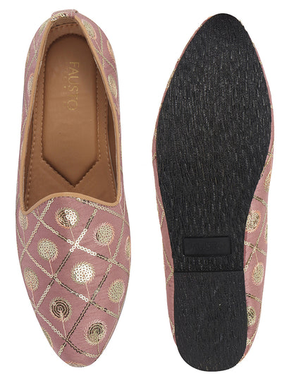 Men Pink Traditional Sequin Ethnic Slip On Juttis and Mojaris for Wedding|9 Colors|1-14UK Small Plus Sizes|Traditional Kurtas & Sherwani Shoe