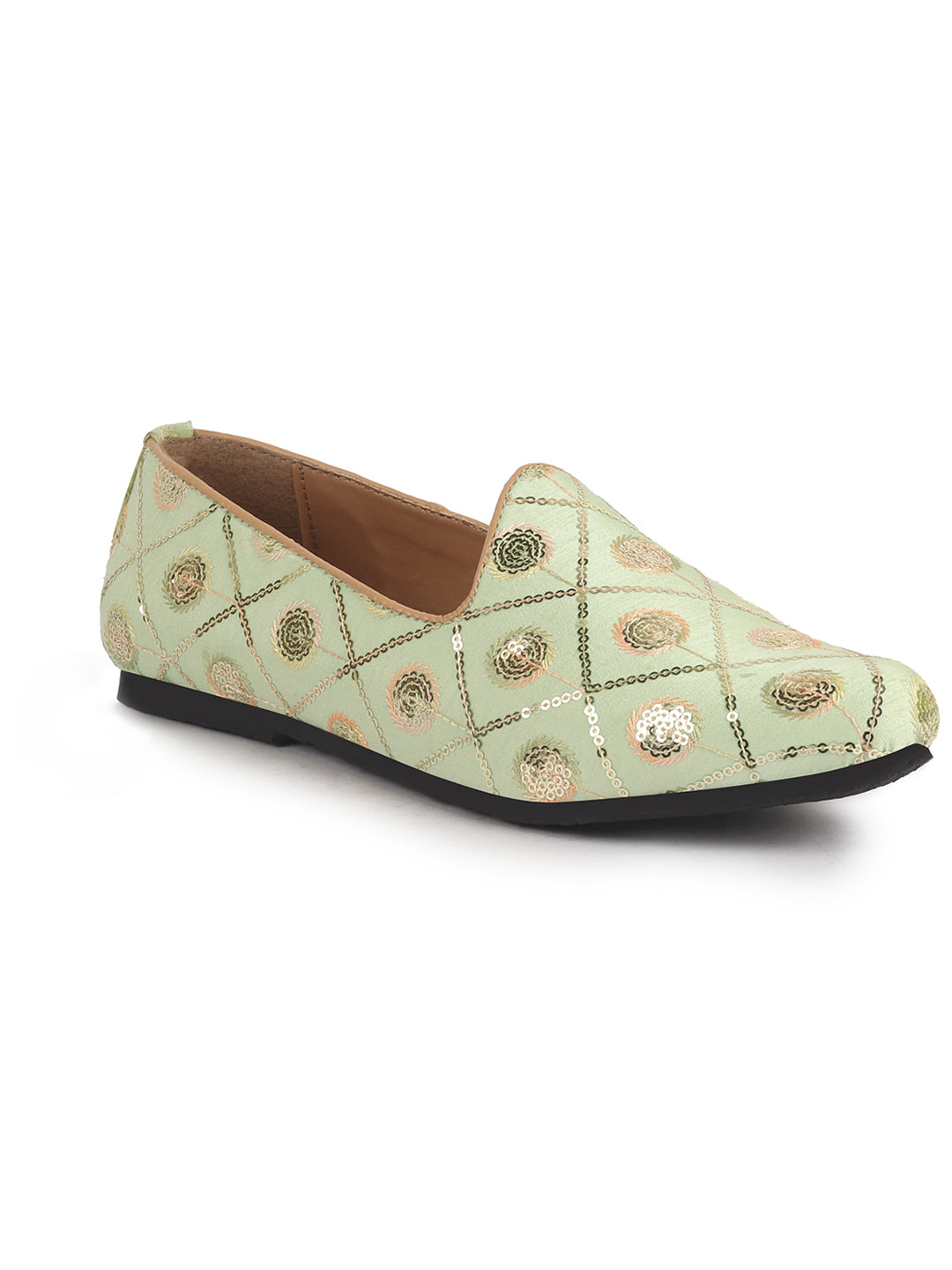 Men Pista Green Traditional Sequin Ethnic Slip On Juttis and Mojaris for  Wedding|9 Colors|1-14UK Small Plus Sizes|Traditional Kurtas Sherwani Shoe