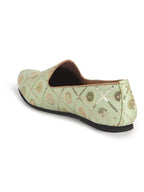 Men Pista Green Traditional Sequin Ethnic Slip On Juttis and Mojaris for Wedding