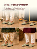 men pista green traditional sequin ethnic slip on juttis and mojaris for wedding
