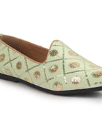 Men Pista Green Traditional Sequin Ethnic Slip On Juttis and Mojaris for Wedding