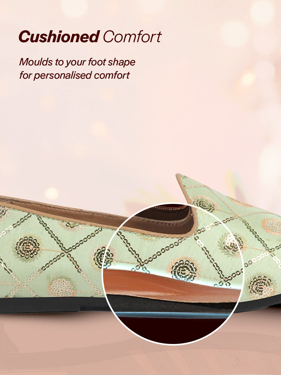 men pista green traditional sequin ethnic slip on juttis and mojaris for wedding