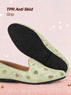 men pista green traditional sequin ethnic slip on juttis and mojaris for wedding