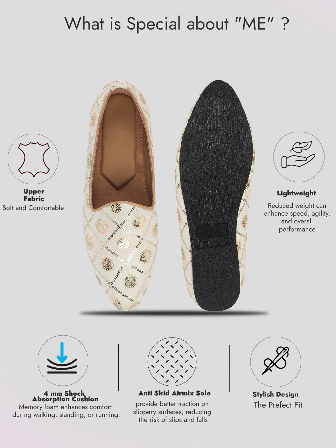 Men White Traditional Sequin Ethnic Slip On Juttis and Mojaris for Wedding