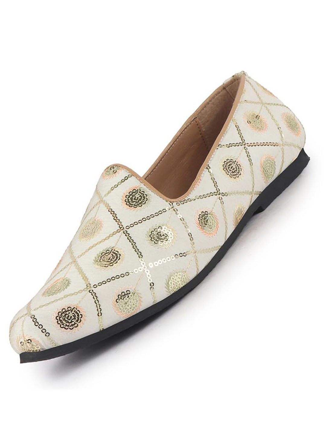 men white traditional sequin ethnic slip on juttis and mojaris for wedding