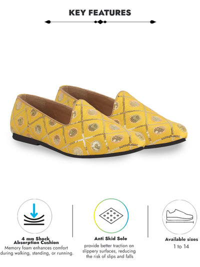 Men Yellow Traditional Sequin Ethnic Slip On Juttis and Mojaris for Wedding|9 Colors|1-14UK Small Plus Sizes|Traditional Kurtas & Sherwani Shoe