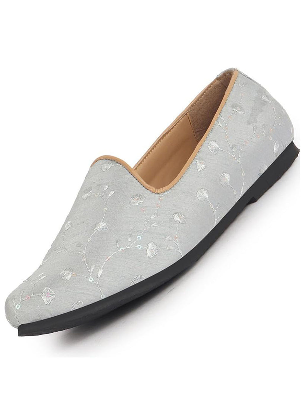 Men Steel Grey Festive Embroidered Ethnic Slip On Juttis and Mojaris for Wedding|9 Colors|1-14UK Small Plus Sizes|Traditional Kurtas & Sherwani Shoe