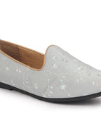 Men Steel Grey Festive Embroidered Ethnic Slip On Juttis and Mojaris for Wedding|9 Colors|1-14UK Small Plus Sizes|Traditional Kurtas & Sherwani Shoe