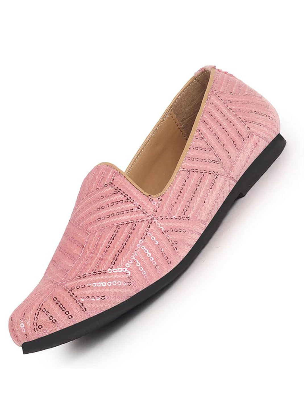 Men Pink Embroidery Sequin Ethnic Slip On Juttis and Mojaris for Wedding|Traditional Sherwani Shoes|Slip-On For Nehru Jackets