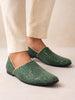 Men Green Embroidery Sequin Ethnic Half Cut Slip On Juttis and Mojaris for Wedding|Traditional Sherwani Shoes|Slip-On For Nehru Jackets